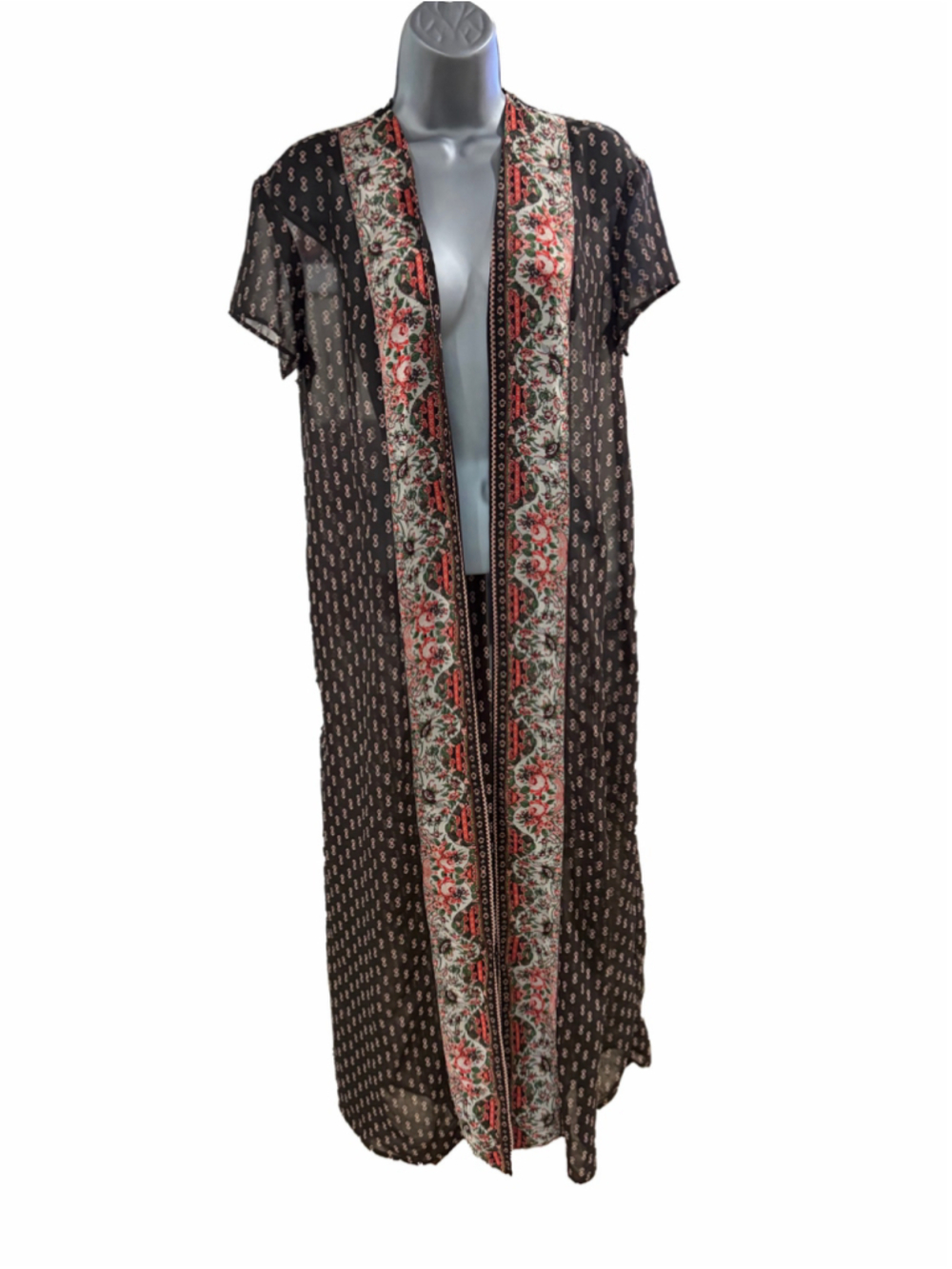 9. Women's Unbranded Floral Kimono Coverup Size S Black Red